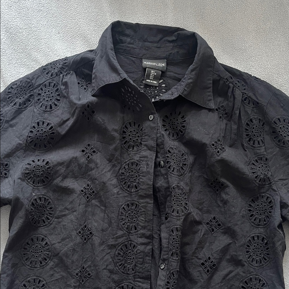 Rachel Zoe black eyelet embroidery button down shirt